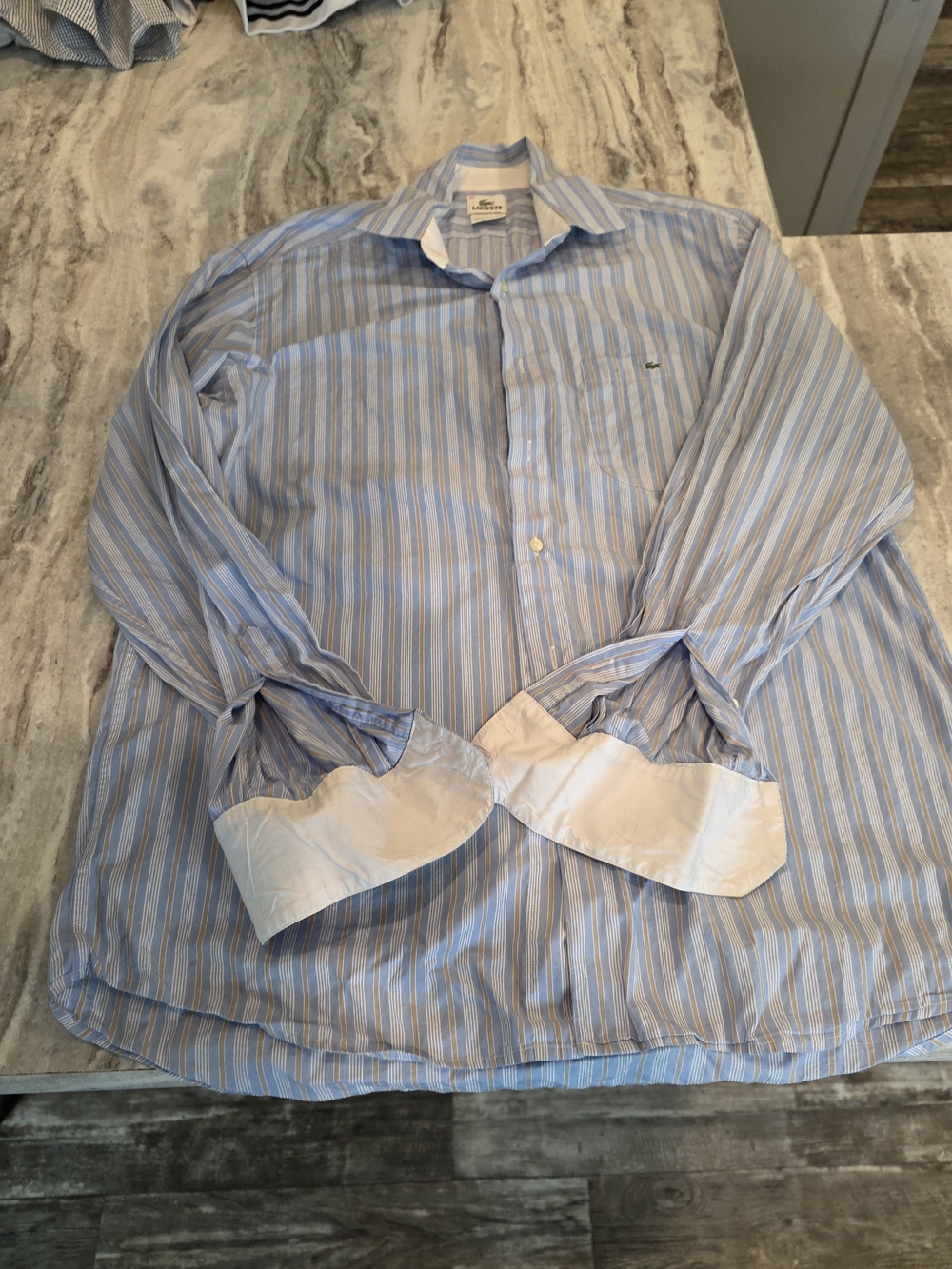 LACOSTE Mens Sz 42 Blue Striped Long Sleeve Cotton Button Down Shirt